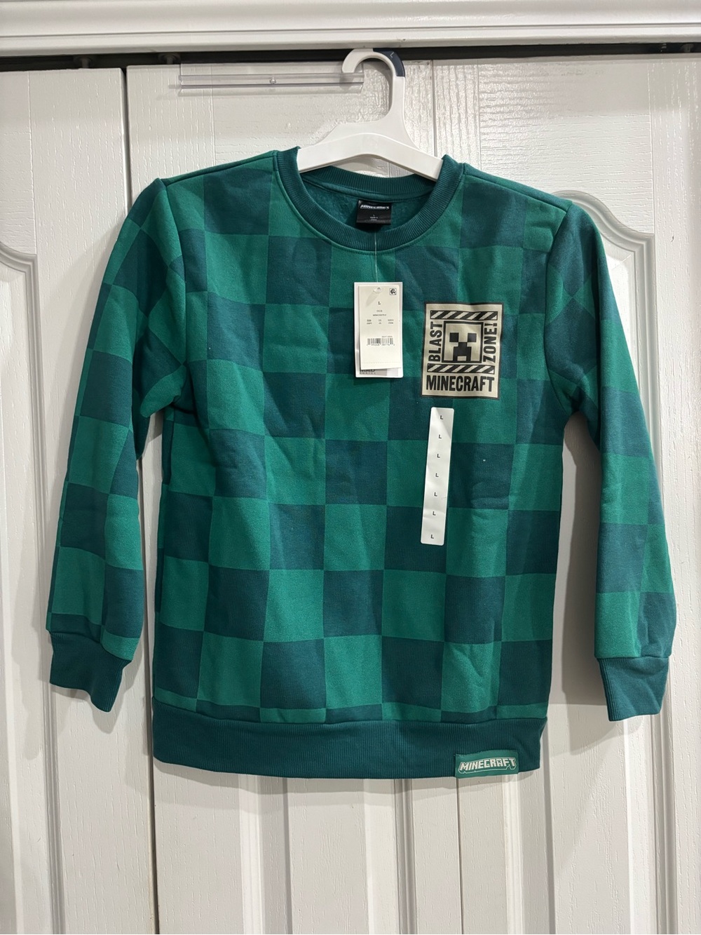 Boys Minecraft Green Checkerboard Crewneck Sweater
